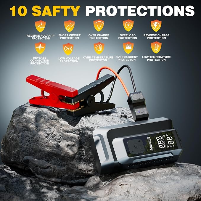 7-in-1 Jump Starter 8000A Car Jumper Starter Portable with 150PSI Portable Air Compressor, 12V Car Battery Charger, Tire Inflator, Flashlight