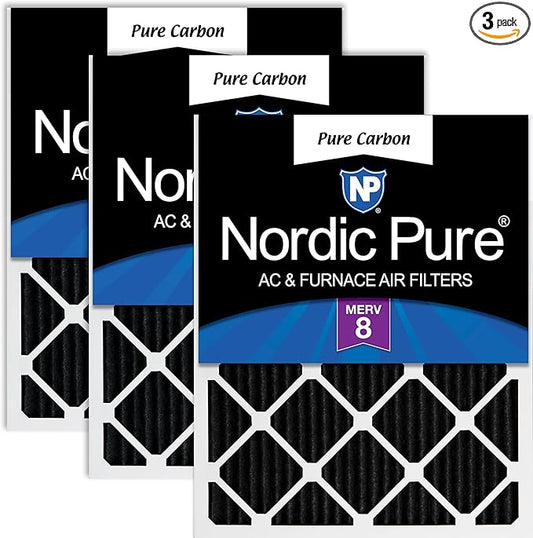 Nordic Pure 25x25x1 (Actual Size: 24 1/2 x 24 1/2 x 3/4) Pure Carbon Pleated Odor Reduction Furnace Air Filters 3 Pack