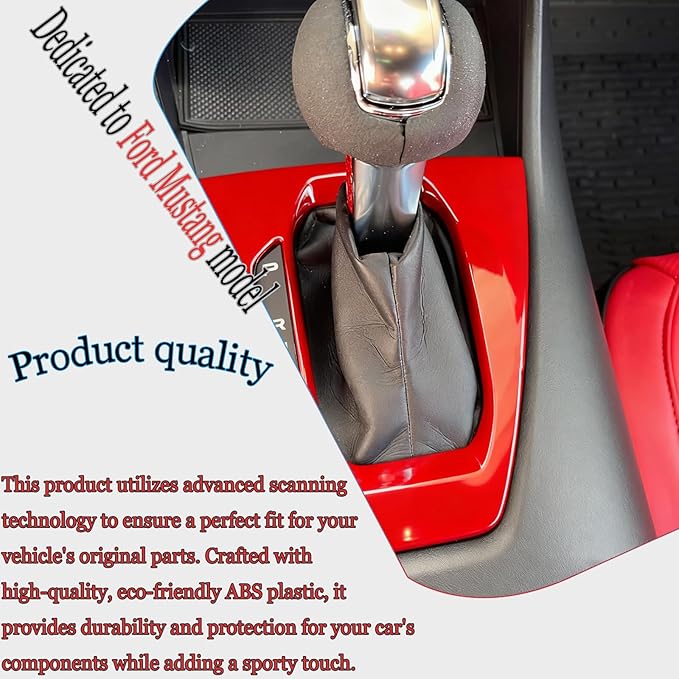 MUXEE Console Gear Shifter Panel Cover,for Ford Mustang 2024 2025 2026 - ABS Wine red Sport Style Automatic Gear Shift Head Panel Cover Accessories(for Automatic Gear Model)