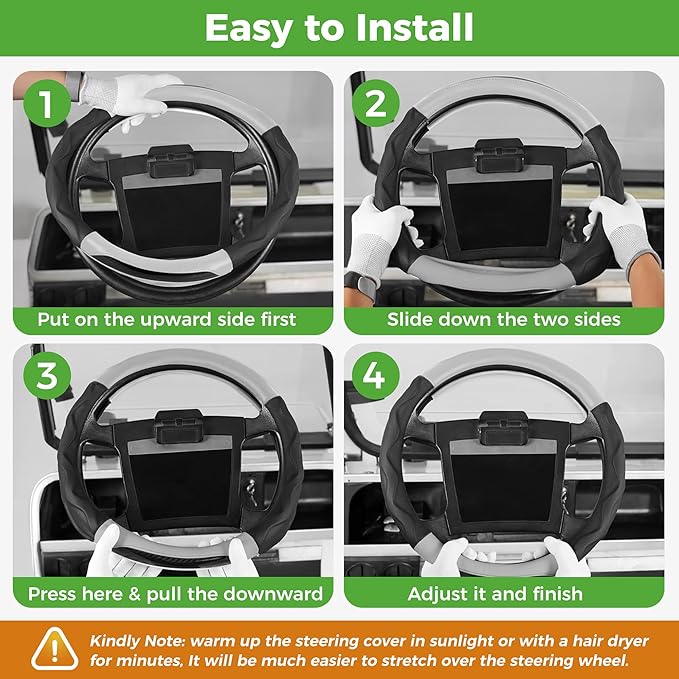 10L0L Golf Cart 14" Steering Wheel Cover for Club Car DS Precedent and Yamaha Models, Breathable Rubber Leather Materials,Good Texture Nice Look（Black+Grey）