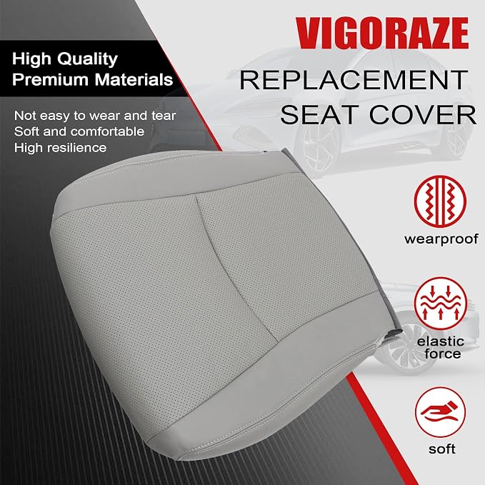 Front Driver & Passenger Bottom Replacement Perforated Leather Seat Covers Gray Compatible with Toyota Highlander 2008 2009 2010 2011 2012 2013