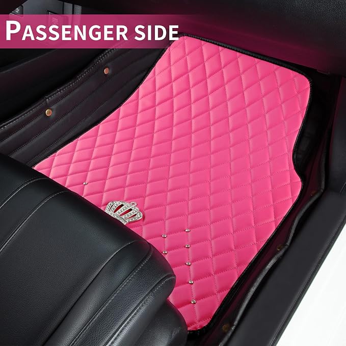 eing Car Trash Can with Lid, Mini Vehicle Trash Bin Purple & Pu Leather Floor Mats for Car Pink