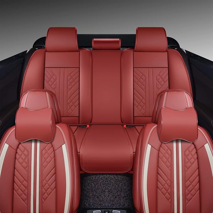 GXT Deluxe Faux Leather Full Coverage Car Seat Cover Anti-Slip Universal Fits for Sedans SUV Pick-up Truck with Headrests,Interior Accessories(Red)