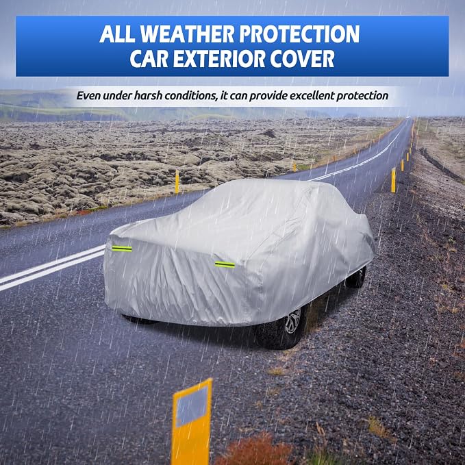 Truck Cover Waterproof All Weather, 6 Layers Pickup Cover Fit for Ford F150, Chevrolet Silverado, Gmc Sierra, Ram 1500, Tundra (T3 Fit Truck Length Up to 240 inch), Silver