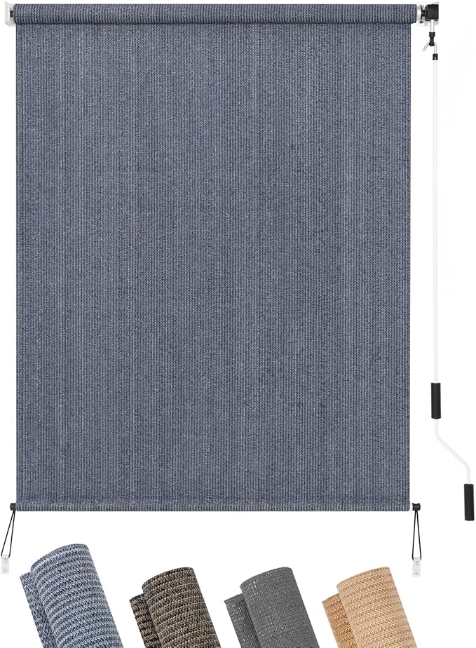 KELIXU Patio Shades Roll Up Outdoor Blind, 4' W x 6' H Cordless Sun Shade Privacy Screen with 90% UV Protection Exterior Roller Shade Cloth for Porch Pergola Backyard Windows Balcony, Blue-Gray