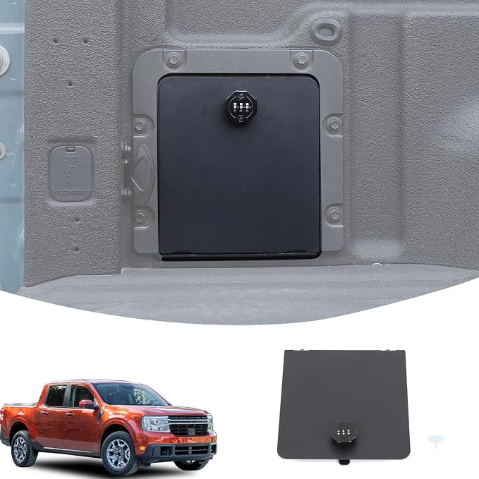 Lcojicep Trunk Bed Security Lockbox Cover Compatible with Ford Maverick 2022-2025，Truck Bed Side Storage Box Lockbox Cover Replacement ， with lock Storage box panel Cover Accessories (Black B)