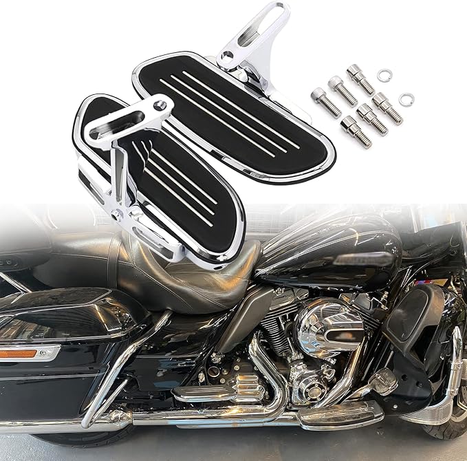 Motorcycle Passenger Floorboard Streamliner Footboard with Mount Bracket Kit Fit for Harley Touring Road Glide Street Glide Road King Electra Glide 1993-2025 (Chrome)
