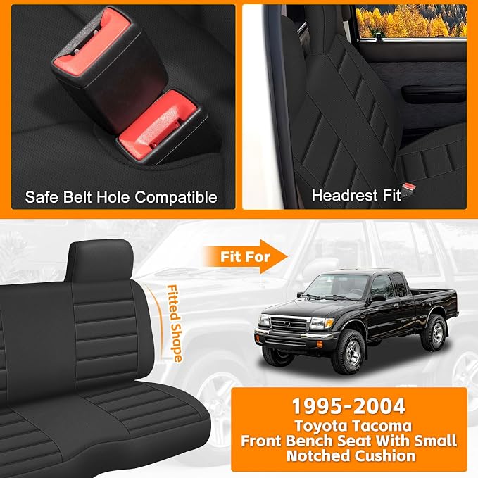 Truck Seat Cover Compatible with 1995-2004 Toyota Tacoma, Front Bench Seat with Molded Headrest and Small Notched Cushion, Knitted Fabric