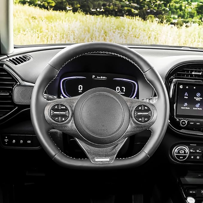 Steering Wheel Trim Cover Compatible with Kia Soul GT 2020-2026 Accessories (Wood Grain)