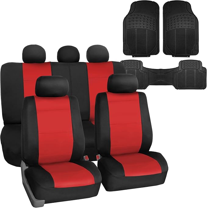 FH Group Neoprene Seat Covers Full Set – Universal Fit for Cars Trucks and SUVs (Red) FB083115 + F11306