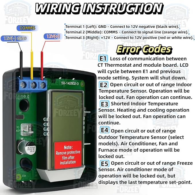 RV Thermostat Compatible with Dometic 3316250.712, 3-Wire Single Zone Control for Cool/Heat, 12V DC, Capacitive Touch, Blue Backlight(Only Fit for 3 Wire)