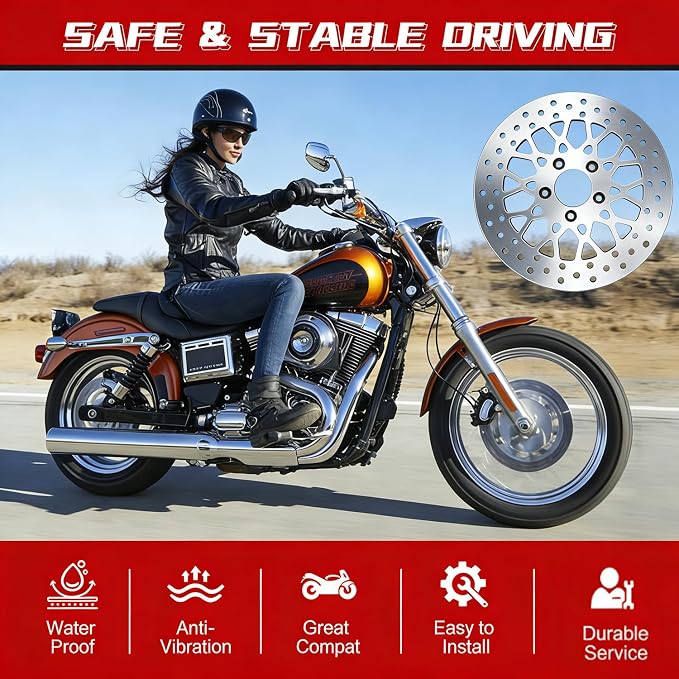 2 * 11.8''Harley front rotors Compatible with Harley Electra Glide/Road Glide/Road King/Street Glide/CVO Road Glide/CVO Limited FLHTKSE Polished Finish Stainless Steel Disc Rotors