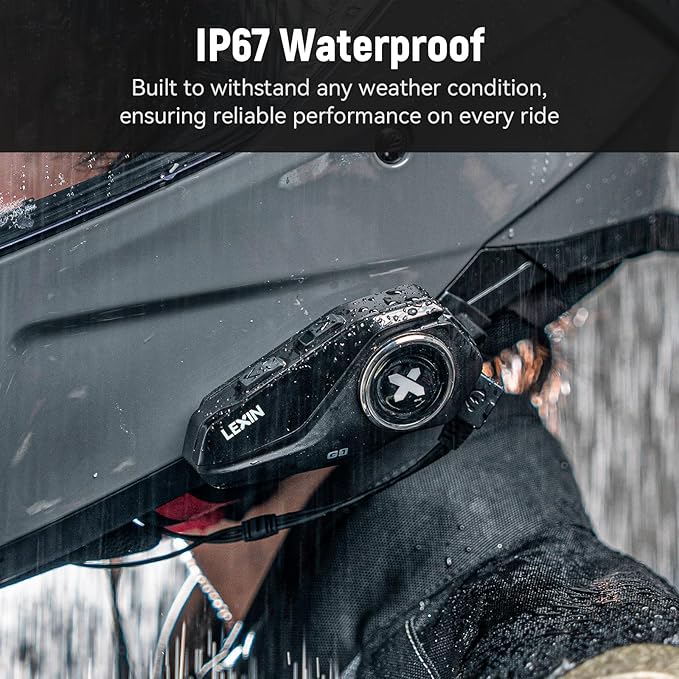 LEXIN G1 Motorcycle Bluetooth Headset, Helmet Speakers with 2 Type Mics, Hands-Free Call/Music/GPS, IP67 Waterproof Motorcycle Headphones with HD Stereo Loud Sound, 4 Color Faceplates, Single Use
