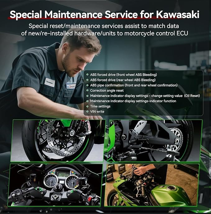 Motorcycle Bidirectional Diagnostic Scan Tool for Kawasaki, iCarsoft MT V6 All System Motor OBD2 Scanner- All Actuation Tests, Special Functions, Battery Test, Also for Car OBD2 Diagnose-Upgraded Ver
