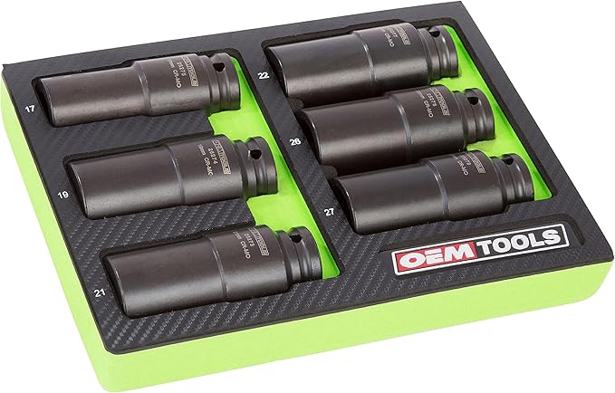 OEMTOOLS 25276 6 Piece Harmonic Balancer Puller Socket Set, Crankshaft Bolt Removal Tool Heavy Duty Impact Sockets, Harmonic Balancer Socket 17mm -27 mm, Chrome Moly Steel, 1/2" Drive