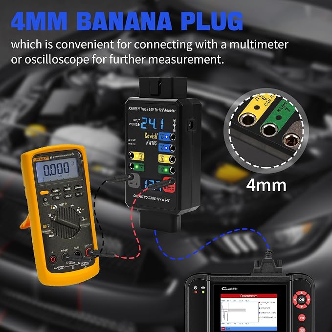 OBD2 Breakout Box, Auto OBDII Protocol Detector 16-Pin CAN Bus Test Breakout Box, 24V to 12V Heavy Duty Truck Adapter for Car ECU Tool Maintenance/Diagnosis/Programming/Coding (Breakout Box+Wire)