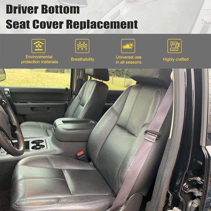 Priprilod Black Driver and Passenger Side Bottom & Top Lean Back Replacement Seat Cover Fit for Chevy Silverado Tahoe Suburban Avalanche GMC Sierra Yukon XL 2007 2008 2009 2010 2011 2012 2013 2014
