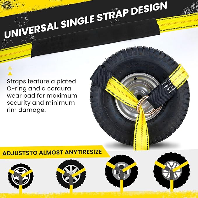 Tire Straps for A Car Trailer, Wheel Tie Down Strap 2" x 10' with Snap Hooks, Car Hauler Wheel Strap for 3300 Pound Safe Working Load