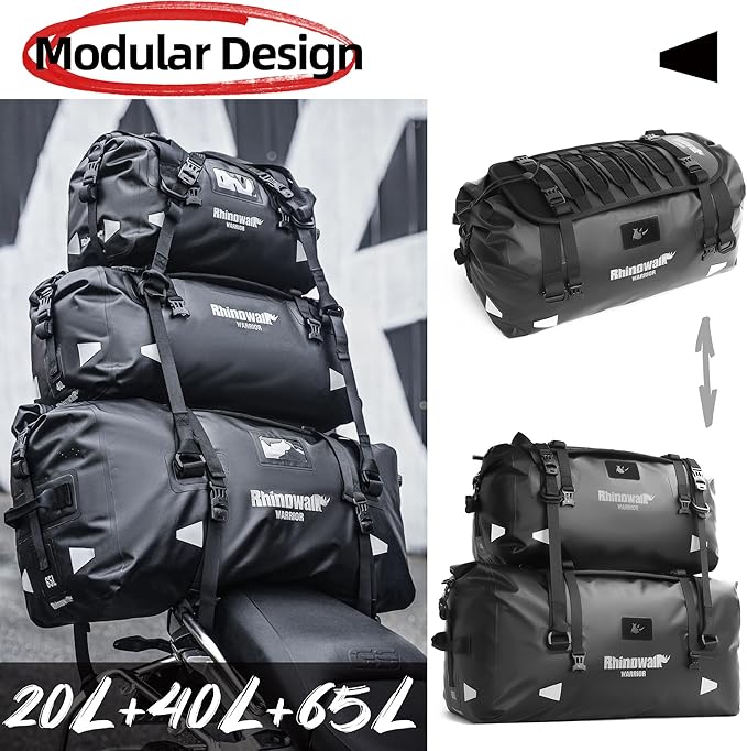 Rhinowalk Motorcycle Saddle Bag 40L – Waterproof Rear Seat Pack with Expansion Panel, MOLLE Gear Mount & Backpack Carry