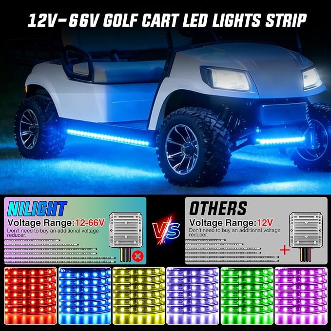 Nilight 6PCS Golf Cart Underbody Light Kit with Canopy Lights RGB Multi-Mode LED Neon Accent Lighting Lamp APP Remote Control Sound Active Music Sync IP67 Waterproof 12V-66V for EZGO Yamaha Club Car