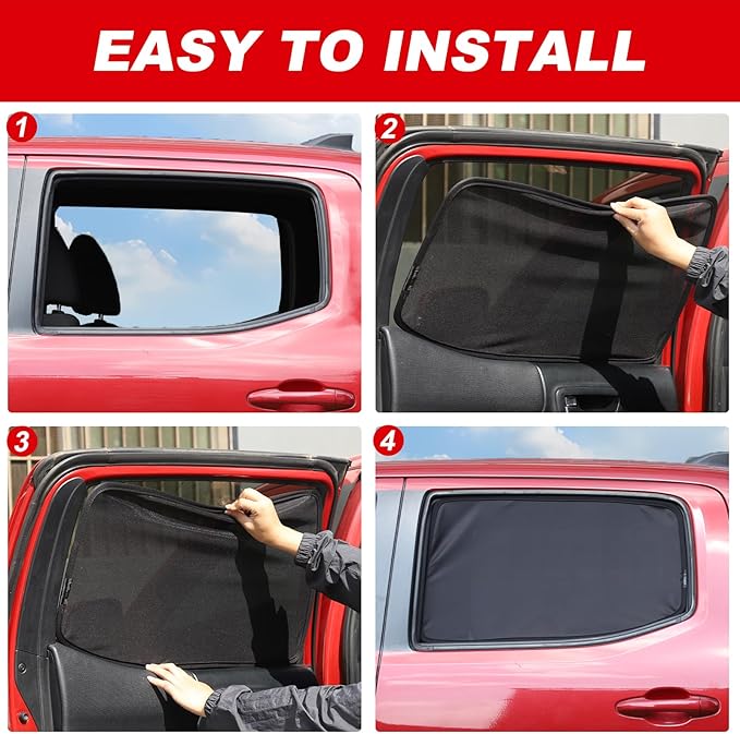 Rear Side Window Shades for Toyota Tacoma 2016-2022 Breathable Mesh Net Curtains Car Window Screen Cover UV Blocker Sun Protector Glare HeatShield Privacy Protector Window Sunshade for Camping