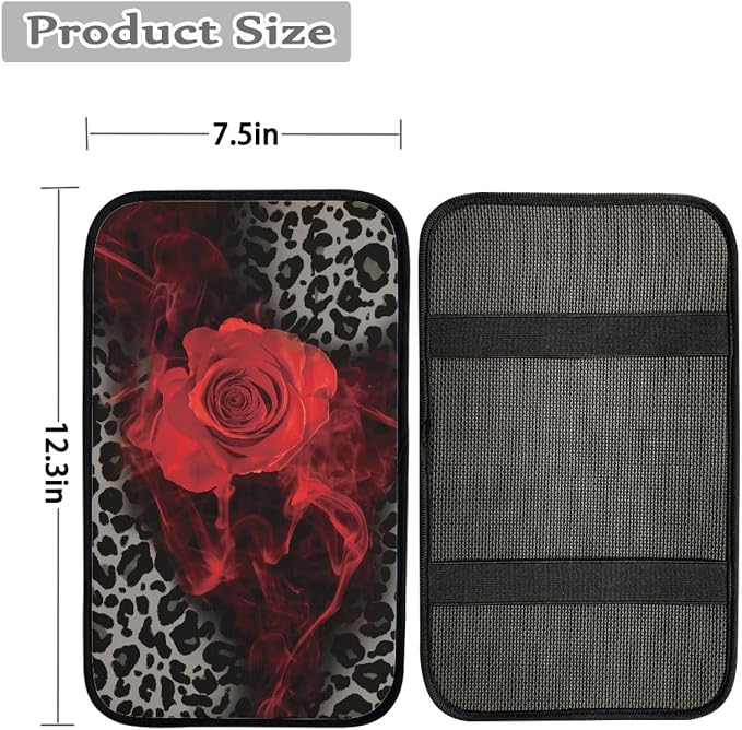 Howilath Red Rose Flowers Leopard Print Car Front Seat Covers, 10pcs Car Front Seat Covers/Steering Wheel Cover/Seatbelt Pads/Keychain/Armrest Cushion/Coasters Vehicle Seat Protector Accessories