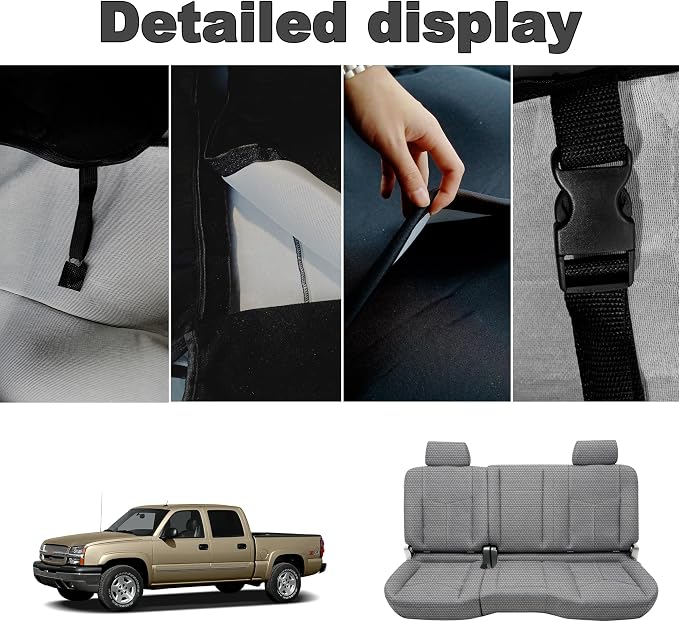 Seat Covers for Chevy Silverado & GMC Sierra 1500 1999 2000 2001 2002 2003 2004 2005 2006 Heavy Duty Cloth Protector Interior Accessories，Waterproof & Machine Washable-Gray (Rear)
