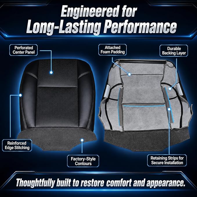 FZJDSD Black#194 196 197 Driver or Passenger Side Bottom & Top Back Microfiber Leather Replacement Seat Covers Compatible with Cadillac Escalade 2007-2014,Chevy Tahoe Suburban Silverado GMC Yukon