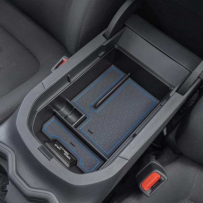 JDMCAR Center Console Tray Organizer (Blue Trim) and Center Console Cushion Compatible with RAV4 2022 2021 2020 2019 Accessories