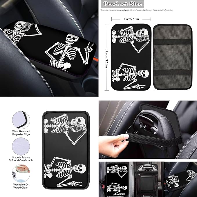 Howilath Funny Skull Car Seat Cover with Interior Accessories Center Console Cover+Steering Wheel Cover+Seatbelt Pads+Keychain+Coasters Set of 10