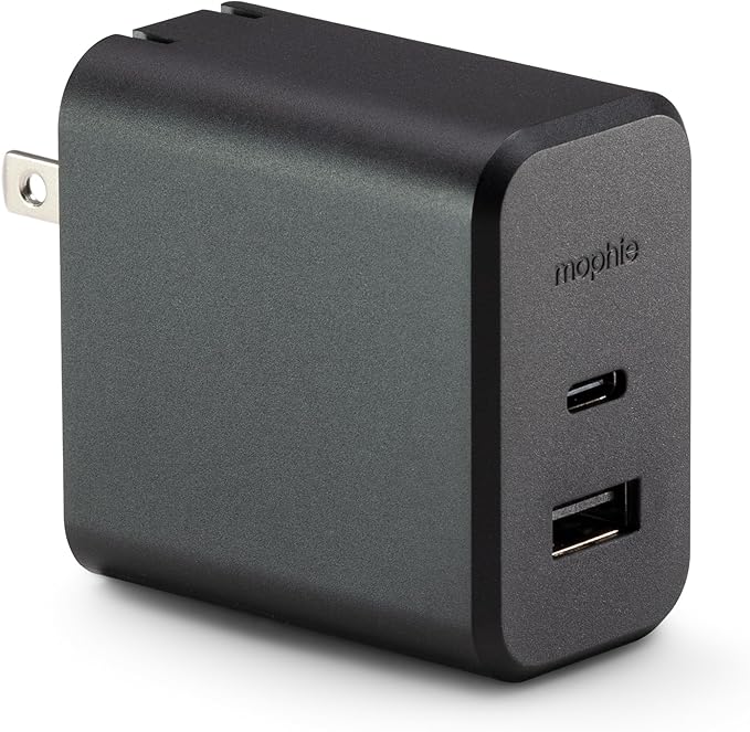 Mophie GaN 60W USB C Charger Block with USB A Port - Fast Wall Charger for iPhone, iPad, Google Pixel, Samsung Galaxy, MacBook Pro, Laptops, and More - Compact, Foldable Prongs, Eco-Friendly, Black