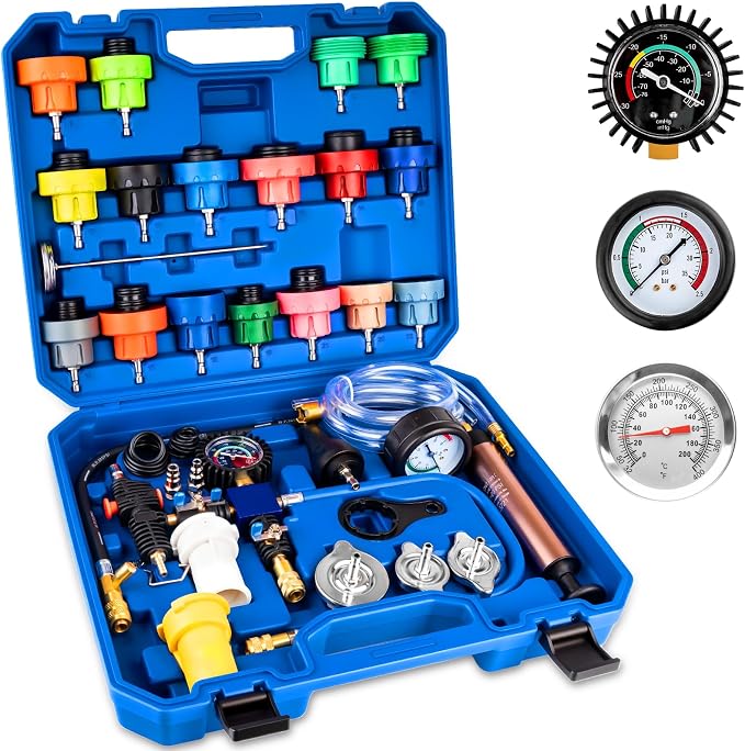 31PCS Coolant Pressure Tester Kit, Radiator Pressure Tester and Vacuum Refill Kit for Automotive Cooling System, Includes 23 Adapters