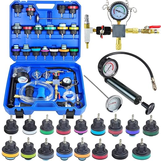 Radiator Pressure Tester Kit, Coolant Pressure Tester & Vacuum Refill Kit, 28Pcs Universal Cooling System Vacuum Fill Tool & Leak Tester for Car Truck SUV Motorcycle