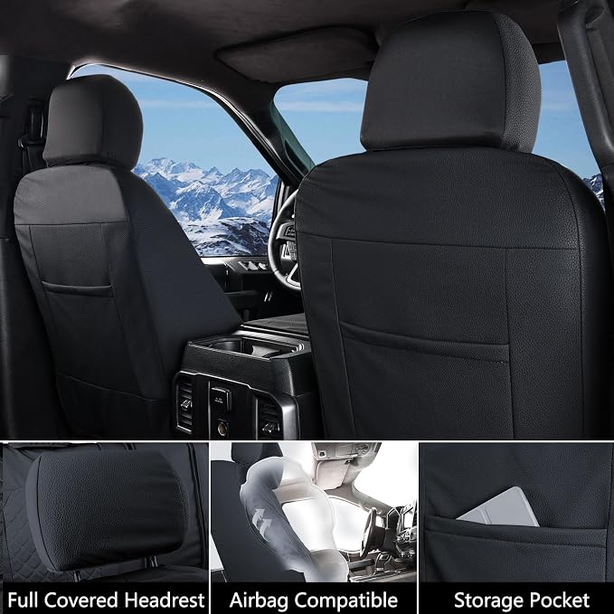 Truckiipa Custom for Dodge Ram 1500 Leather Seat Covers Full Set Waterproof Truck Seat Cushion Protector Fit for 2009-2018 Dodge Ram 1500, 2010-2025 Ram 2500 3500 Crew Mega Cab, Full Set, Black