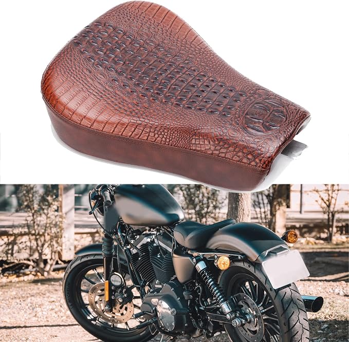 Motorcycle Brown Crocodile Front Driver Solo Seat+Rear Passenger Pillion Pad Compatible with Sportster 48 72 Iron 883 XL883 Forty Eight XL1200 Seventy Two 1200