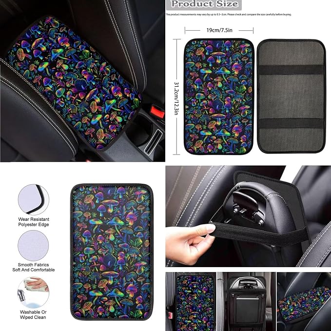 8 Pcs Novelty Mushroom Car Seat Covers Full Set Car Accessories for Women Front Seat Cover Steering Wheel Armrest Cover Seat Belt Cover for Auto SUV Interior Decoration