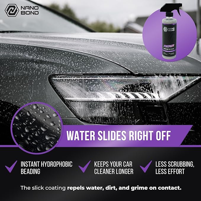 Nano Bond Hydrophobic Spray Ceramic Detailer - SiO2 Coating for Cars, RVs, Boats, Motorcycles, & ATVs, Headlight Restoration Kit Included, Professional Grade Sealant, Made In USA, 16 Fl Oz