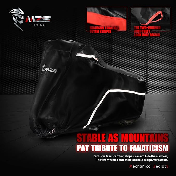 MZS Motorcycle Cover Waterproof Outdoor, 420D All Season Weather Protection Covers Storage Compatible With Rebel Shadow Magna Vulcan Eliminator Scout Chief Bolt V Star VTX1300 Bonneville Boulevard