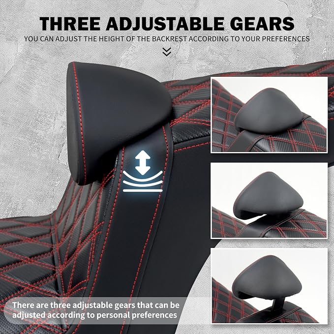 One-Piece Driver Passenger Seat Motorcycle 2-Up Seat with Driver Backrest Cushion Pad Fit for Harley Softail Sport Glide FLSB Low Rider FXLR FXLRS FXLRST 2018-later (Red Stitching)