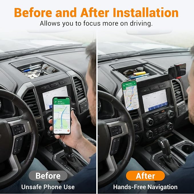 Dashboard Phone Holder Compatible with 2015-2020 Ford F150 with Speaker Center Console Organizer Dashboard Phone Multi-Mount Kit for F150 Accessories(f150 2015-2020 w/sub)
