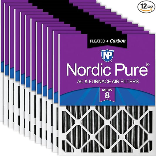 Nordic Pure 14x24x2 (Actual Size: 13 1/2 x 23 1/2 x 1 3/4) Furnace Air Filters MERV 8 Pleated Plus Carbon 12 Pack