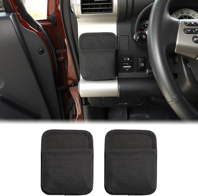 2Pcs Dashboard Side Air Vent Outlet Storage Bag Compatible with Toyota FJ Cruiser 2007-2021, Center Console Multifunction Organizer Tray Pouch Box for Phone/Coin/Key/Card Storage Expansion Accessories
