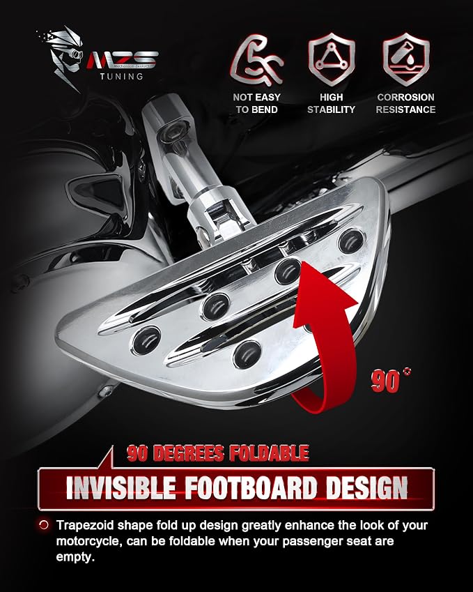 MZS Motorcycle Passenger Floorboards Compatible with Road Electra Street Glide Road King Tri Ultra CVO 93-25, Touring Rear Footboards Foldable Foot Pegs Floor Boards Mount Bracket Kit CNC Chrome