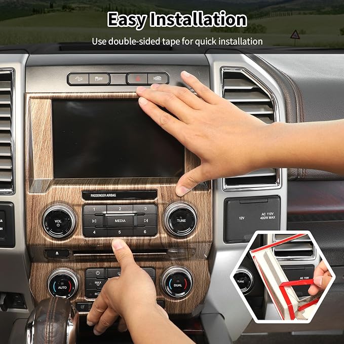 3Pcs Interior Trim Kit Fit for F150 2015-2020, Central Control Navigation Panel/Emergency Light Control Switch/Storage Compartment Decorative Frame