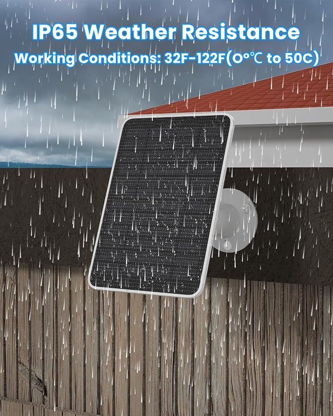 Solar Panel Charger Compatible with Arlo Essential 2K Outdoor(2nd Gen)/Essential XL Camera(2nd Gen)/Essential Spotlight, 5W Solar Panel with IP65 Waterproof 10ft Micro USB-C Cable & Wall Mount, 4 Pack
