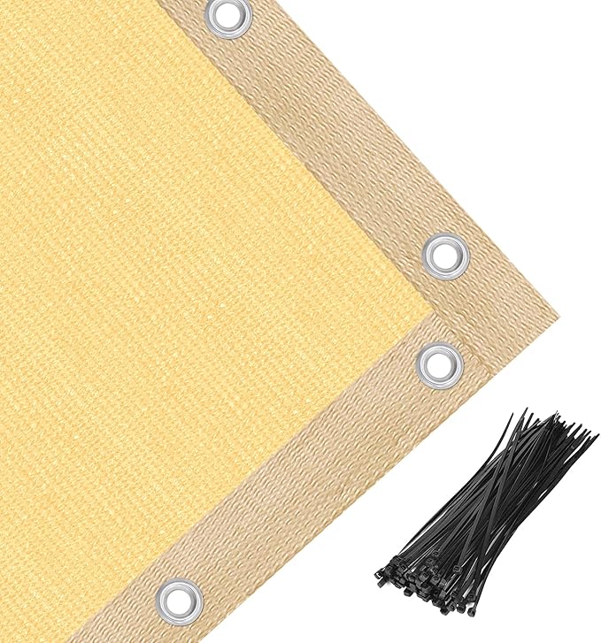 Amagenix 90% Shade Fabric 18'X 24' Sand Sun Shade Cloth with Grommets for Pergola Replacement Shade Cover Canopy, Heavy Duty, Cable Zip Ties Included (We Customized)