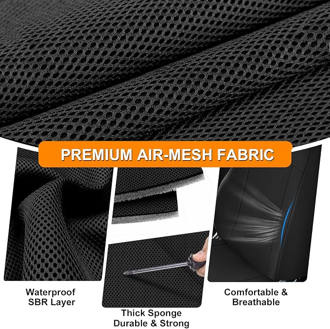 Front Bucket Seat Covers Compatible with 2013-2020 Dodge Ram Promaster Van, Armrest on Drivers Only, Breathable Automotive Cover Cushion Accessories, Black