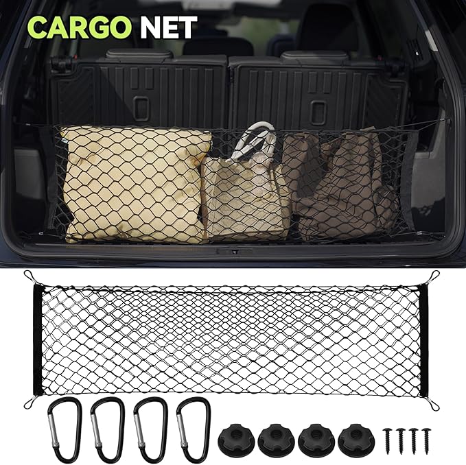 Tongama-Floor Mats for 2025 2026 Ford Expedition 7 Seats with 2nd Row Bucket Seats, All Weather TPE Trunk Mat and 2nd & 3rd Backrest Mats Protectors and Cargo Net for Ford Expedition Accessories