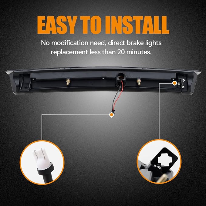 Third 3rd Brake Light LED for 1999-2004 Ford Mustang, High Mount Rear Brake Lights Assembly for 99-04 Mustang, Waterproof Center Cab Lamp Stop Light