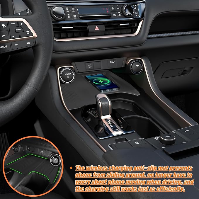 3Pcs Center Console Organizer for 2026 2025 2024 Toyota Grand Highlander Wireless Charging Mat Silicone Protective Pad - Screen Dashboard Tray Organizer & Armrest Storage Box Interior Accessories
